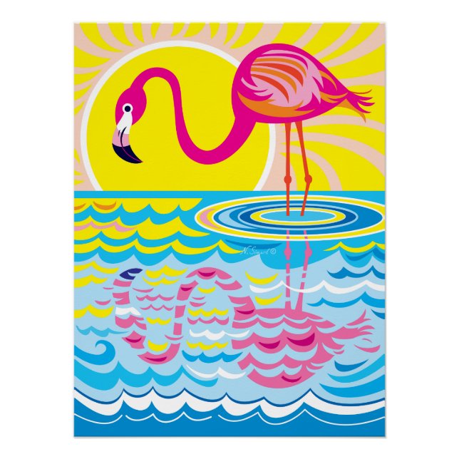 Poster Reflet de flamant rose (Devant)