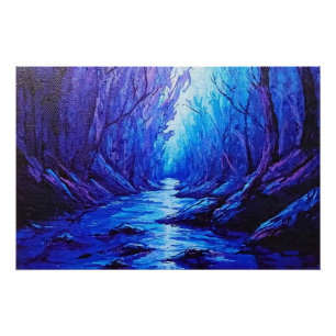 Poster Reflets bleus dans la forêt mystique