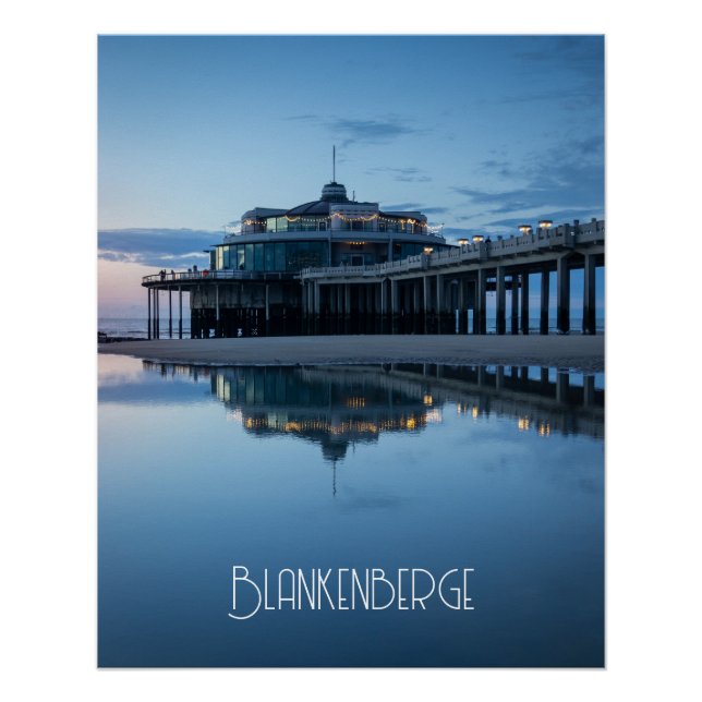 Poster Reflets de la jetée de Blankenberge à l'heure bleu (Devant)