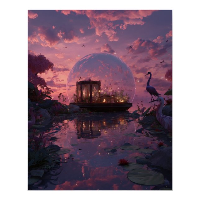 Poster Reflets du temple au coucher du soleil dans une bu (Devant)