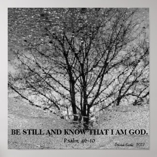 Poster Réflexion de l'arbre noir et blanc