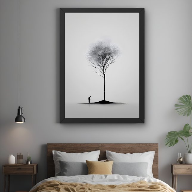 Poster Réflexion solitaire minimaliste Art noir et blanc (Créateur téléchargé)