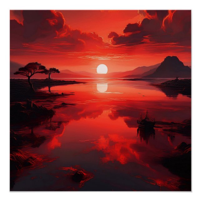 Poster Réflexion sur le coucher de soleil en gras - Art P (Devant)