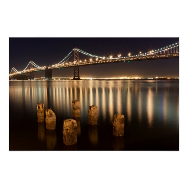 Poster Réflexions nocturnes d'Oakland Bay Bridge. (Devant)