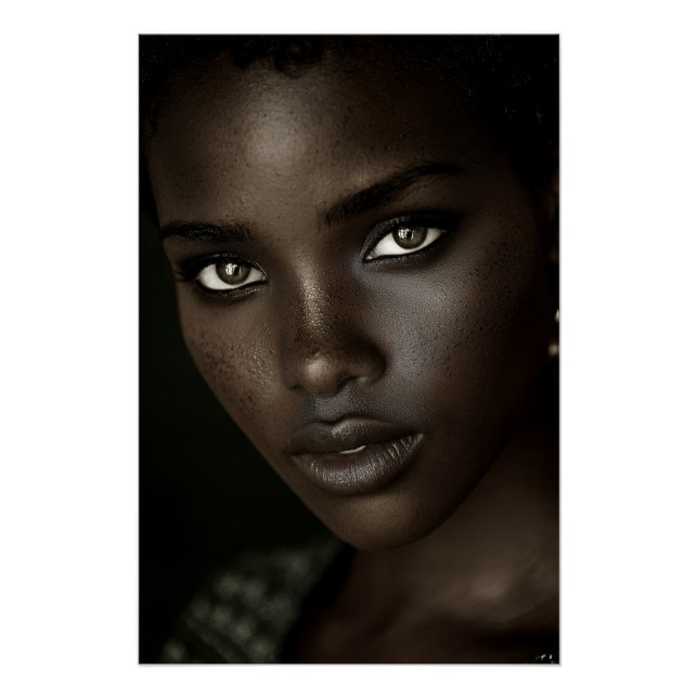 Poster Regal Ebony Portrait Intense Gaze Gold Hoops (Devant)