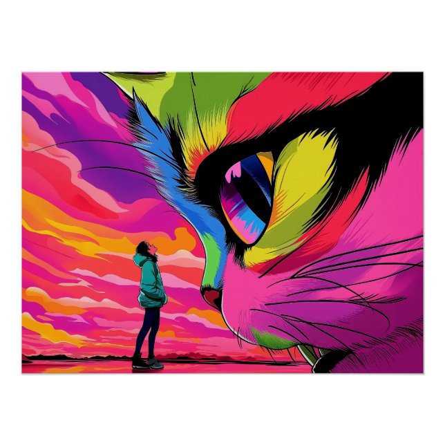 Poster Regard Cosmique du Chat : Une Rencontre de Mondes (Devant)