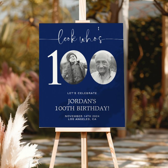 Poster Regardez qui a 100 ans | 100e anniversaire bleu (Créateur téléchargé)