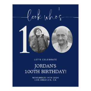 Poster Regardez qui a 100 ans Bleu 100e anniversaire