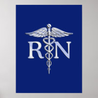 Registered Nurse RN Silver Caduceus Navy Blue deco