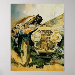 Poster Régler le rythme, automobile contre locomotive à v