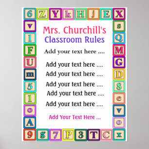 Poster Règles de la classe de l'enseignant de l'école - P
