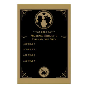 Poster Règles de mariage drôles pour jeunes mariés victor