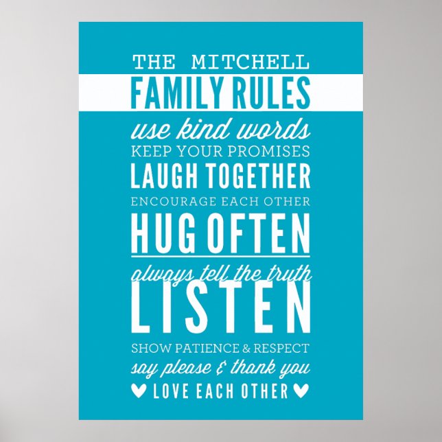 Poster RÈGLES FAMILIALES PERSONNALISÉES typographie moder (Devant)
