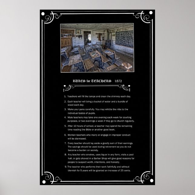 POSTER RÈGLES POUR LES ENSEIGNANTS - 1872 - TERRITOIRE DE (Devant)