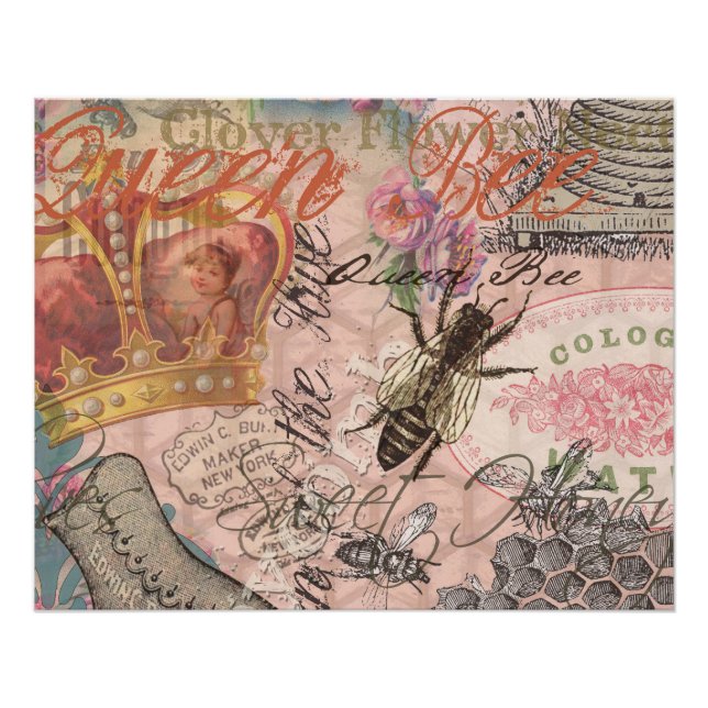 Poster Reine Abeille Vintage Beau Collage (Devant)