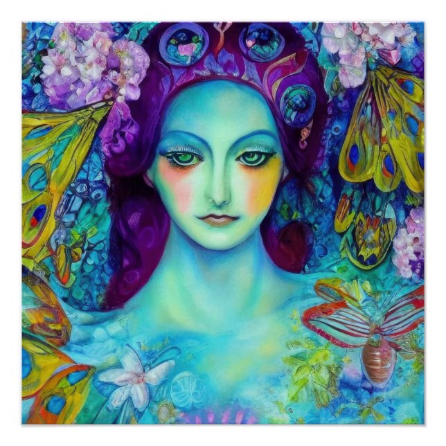Poster Reine des fées enchantée avec papillons (Devant)