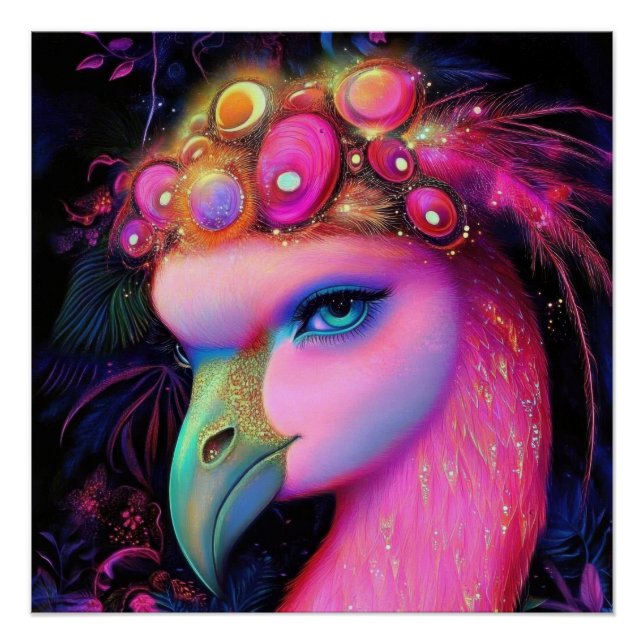 Poster Reine du Flamant rose cosmique (Devant)