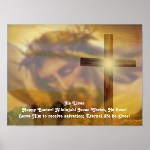 Poster religieux de Pâques - Jésus et Croix d'or