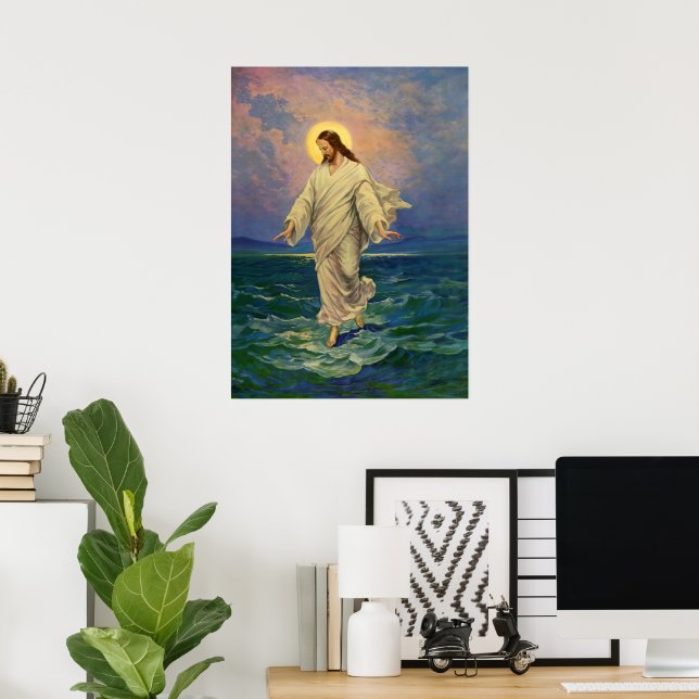 Poster Religion vintage, Jésus Christ marche sur l'eau (Bureau à domicile)