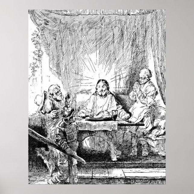 Poster Rembrandt Etching Supper à Emmaus (Devant)