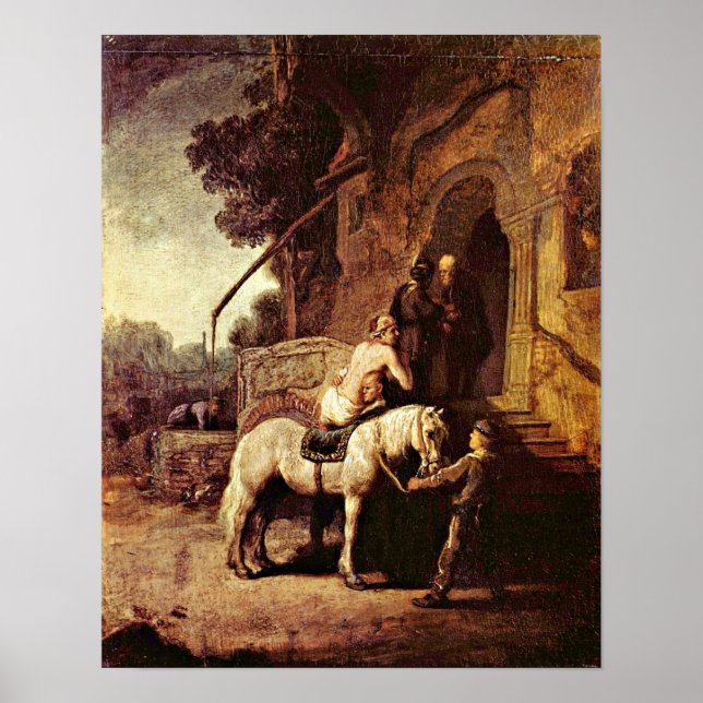 Poster Rembrandt van Rijn - Le bon samaritain (Devant)