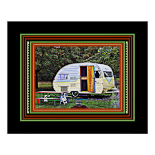 Poster Remorque Camper Vintage Lilac et Jaune