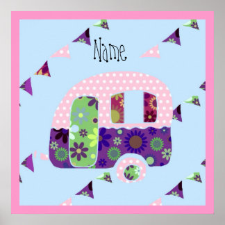 Poster Remorque rétro Shabbychic, camping-car, caravane