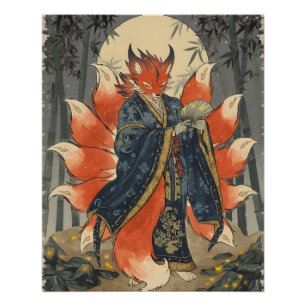 Poster Renard à neuf queues Kitsune Art de la mythologi