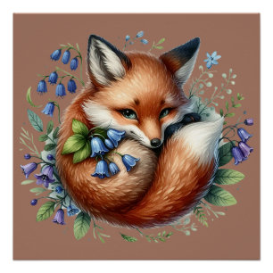 Poster Renard botanique floral de la forêt