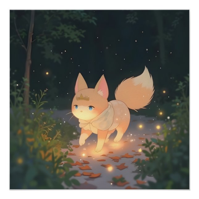 Poster Renard céleste d&#x27;Anime dans une forêt de Starlit (Devant)