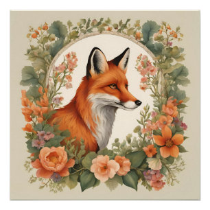 Poster Renard Cottagecore