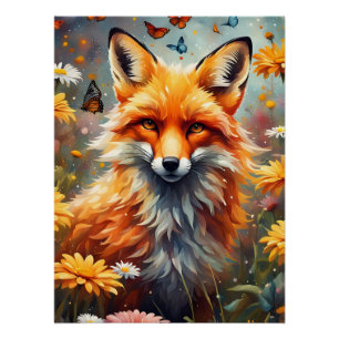 Poster Renard dans la prairie