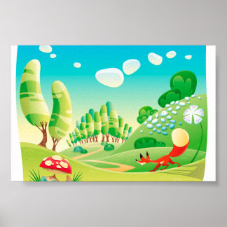 Poster Renard dans le bois.