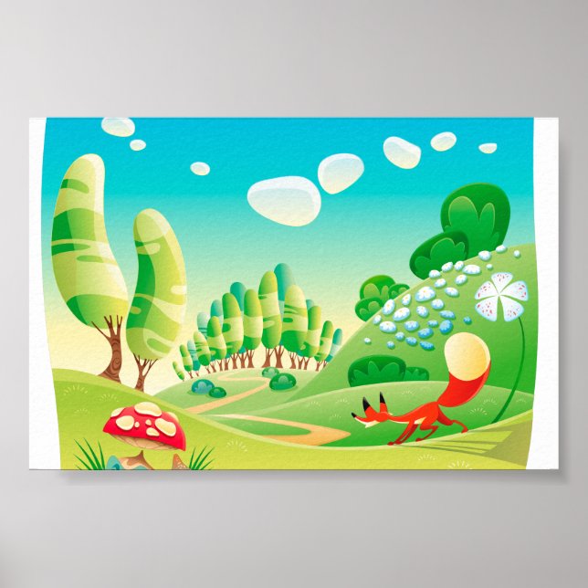 Poster Renard dans le bois. (Devant)