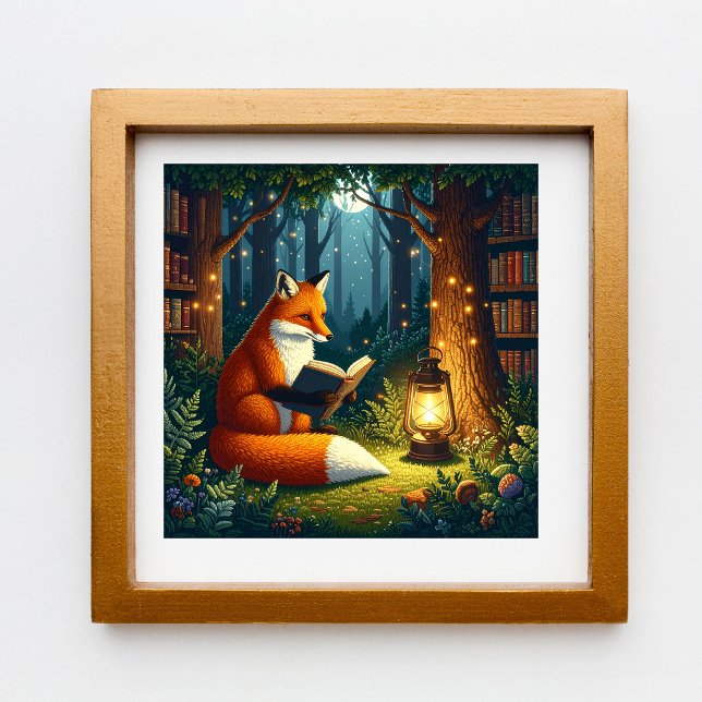 Poster Renard dans une bibliothèque magique de la forêt (Créateur téléchargé)
