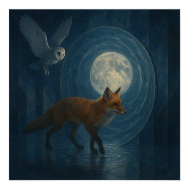 Poster Renard et Effraie sous le Portail Clair de Lune –  (Devant)