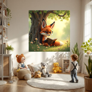 Poster Renard mignon lisant un livre, chambre d'enfants