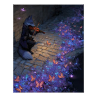 Renard violon magique avec papillons lumineux Art