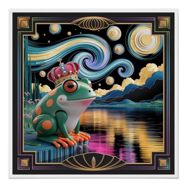 Poster Rendu 3D de grenouille Chibi Art Nouveau avec Cour (Devant)