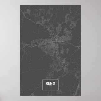 Poster Reno, Nevada (blanc sur noir)