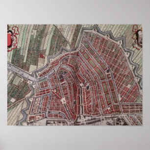 Poster Réplique carte de la ville d'Amsterdam 1652