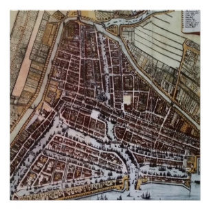 Poster Réplique carte de la ville de Rotterdam de 1652