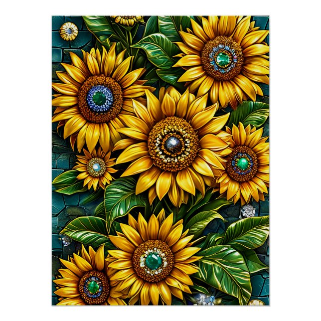 Poster Représentation de tournesols avec embellissements  (Devant)