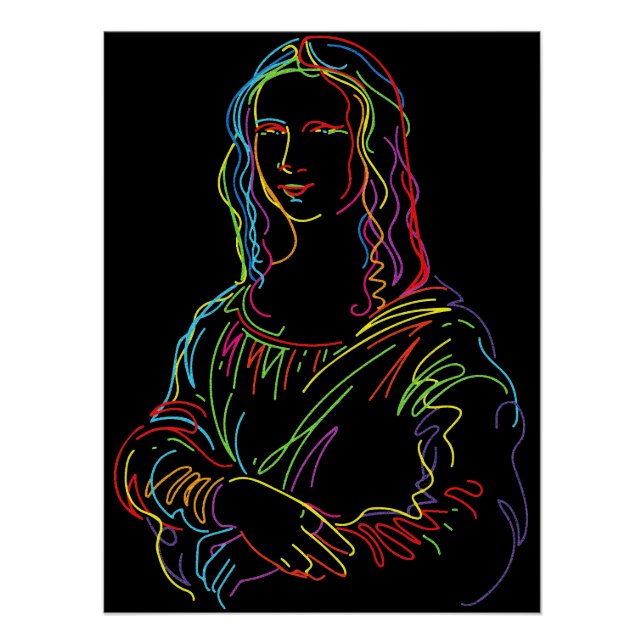 Poster Représentation en lignes abstraites néon de la Joc (Devant)