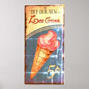 Poster Reproduction d'antiquité de signe de crème glac
