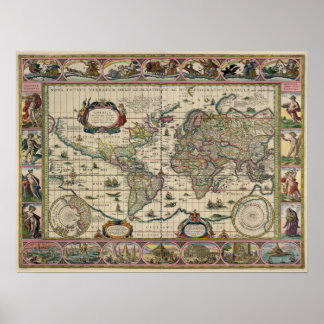 Poster Reproduction de carte du monde du XVIème siècle