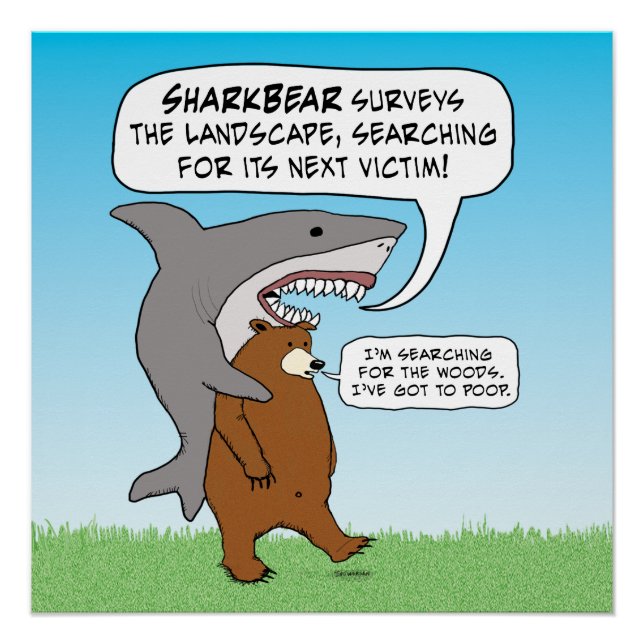 Poster Requin amusant et quête d'ours (Devant)