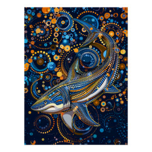 Poster Requin en aborigène Dot Art Style