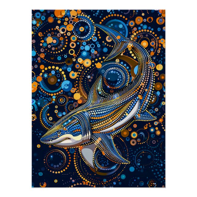 Poster Requin en aborigène Dot Art Style (Devant)