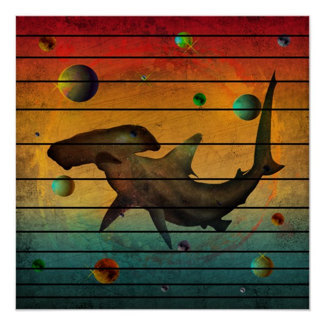 Poster Requin spatial Vintage amusant (Devant)